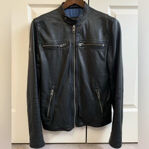 Superdry Black Leather Racer Jacket 
Size Small